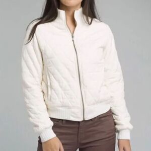 Prana‎ Diva Bomber Jacket Ivory Sherpa Lined Quilted Zip Medium